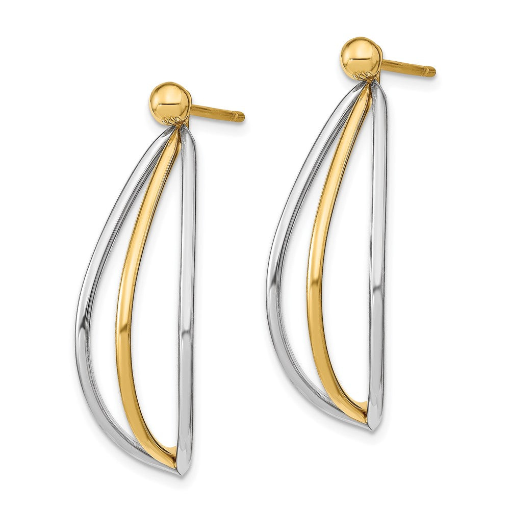 14K Gelb & Rhodium mit Weiß Kugel Ohrstecker Dreifach Draht Hängend Jacke Ohrringe