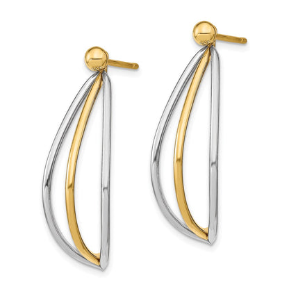 14K Gelb & Rhodium mit Weiß Kugel Ohrstecker Dreifach Draht Hängend Jacke Ohrringe