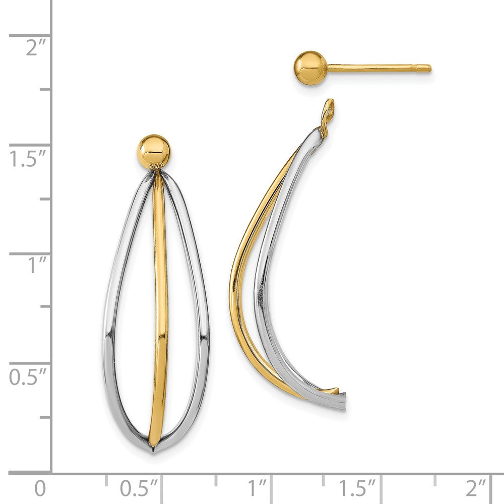 14K Gelb & Rhodium mit Weiß Kugel Ohrstecker Dreifach Draht Hängend Jacke Ohrringe