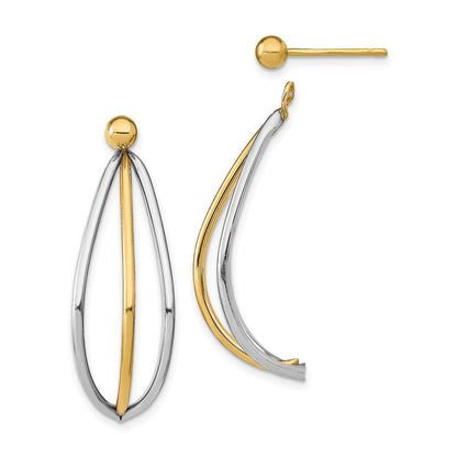 14K Gelb & Rhodium mit Weiß Kugel Ohrstecker Dreifach Draht Hängend Jacke Ohrringe