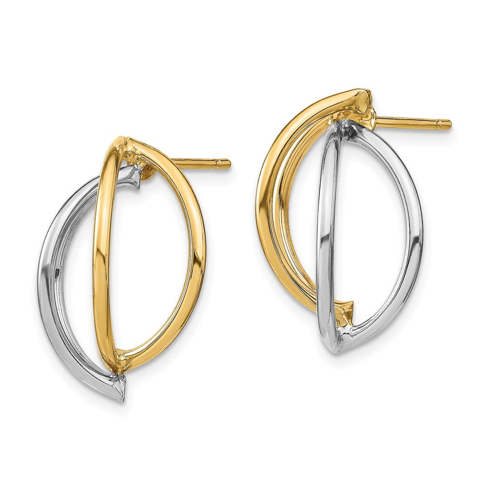 14K Gelb & Rhodium mit Weiß Doppelt Halb Kreis Draht Ohrstecker