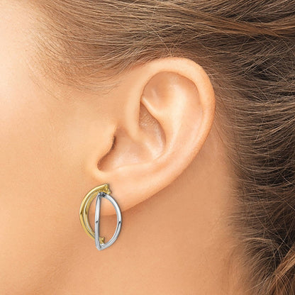14K Gelb & Rhodium mit Weiß Doppelt Halb Kreis Draht Ohrstecker