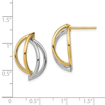 14K Gelb & Rhodium mit Weiß Doppelt Halb Kreis Draht Ohrstecker