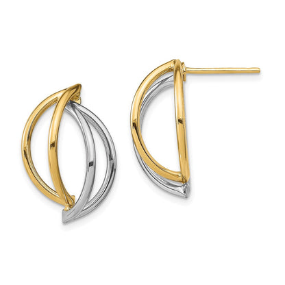 14K Gelb & Rhodium mit Weiß Doppelt Halb Kreis Draht Ohrstecker