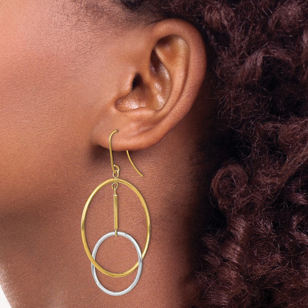 14K Bicolor Doppelt Kreis & Stab Ohrhänger