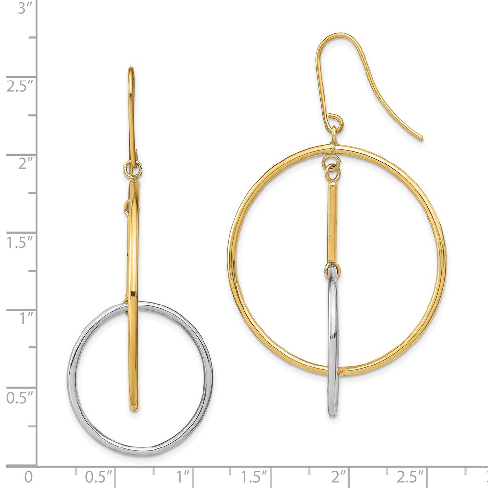14K Bicolor Doppelt Kreis & Stab Ohrhänger
