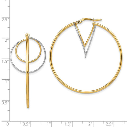 14K Gelb & Rhodium mit Weiß Diamantiert Gedreht Kreise Inside Creolen