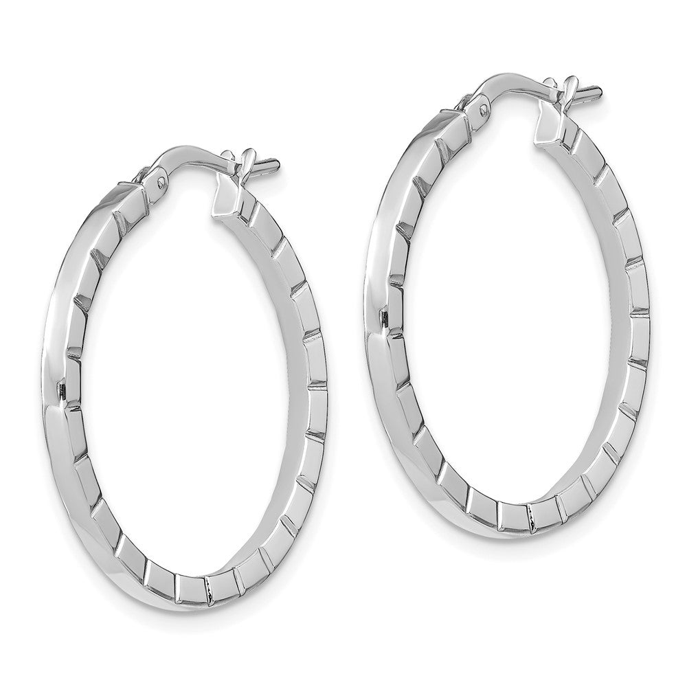 14K Weißgold Groß Striped Kante Creolen