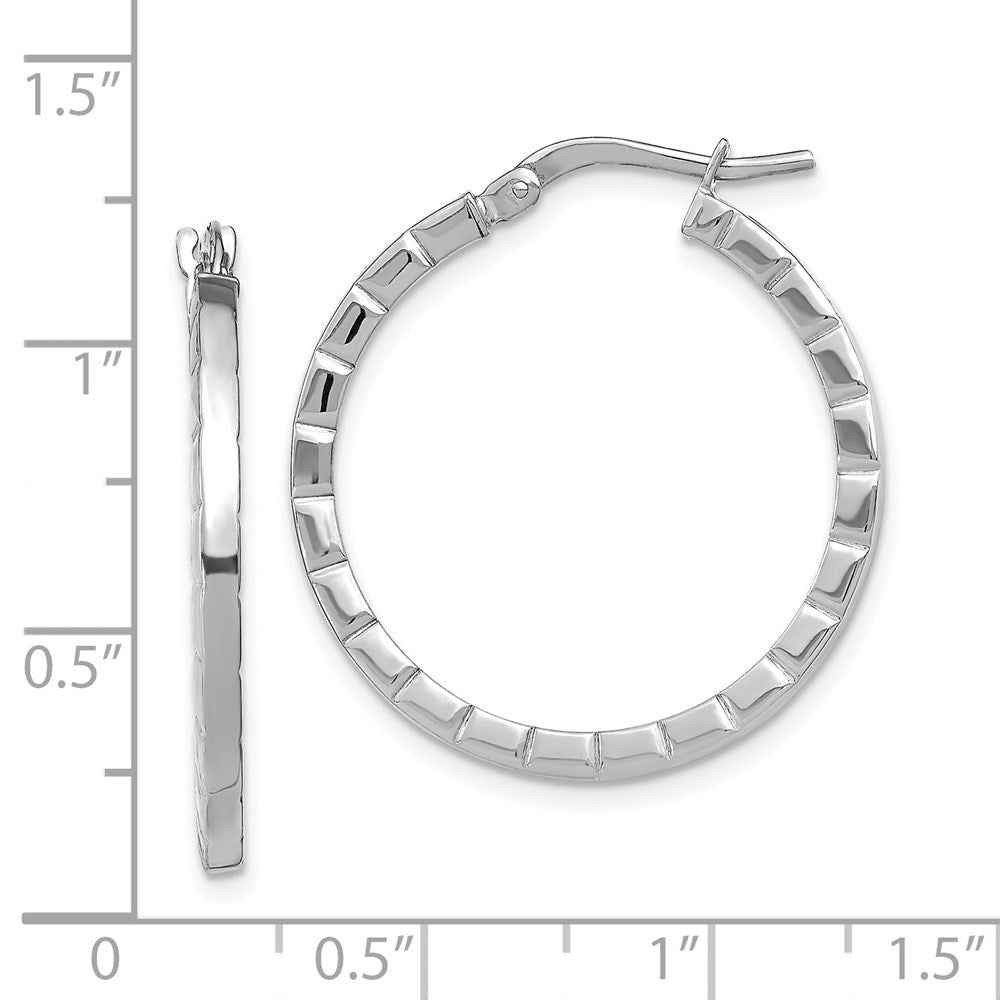 14K Weißgold Groß Striped Kante Creolen