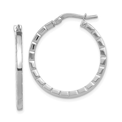 14K Weißgold Groß Striped Kante Creolen