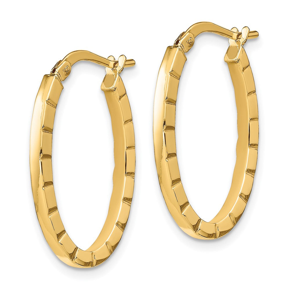 14K Gelbgold Striped Kante Oval Creolen