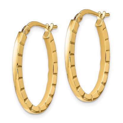 14K Gelbgold Striped Kante Oval Creolen