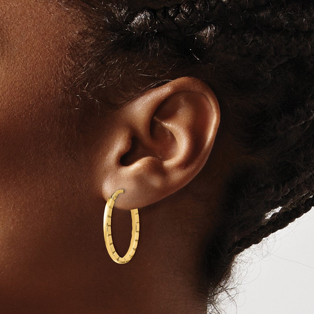 14K Gelbgold Striped Kante Oval Creolen