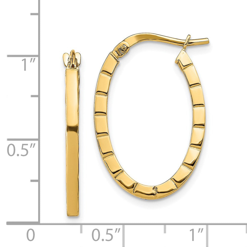 14K Gelbgold Striped Kante Oval Creolen