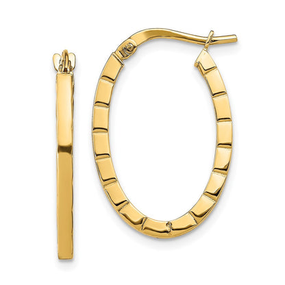 14K Gelbgold Striped Kante Oval Creolen