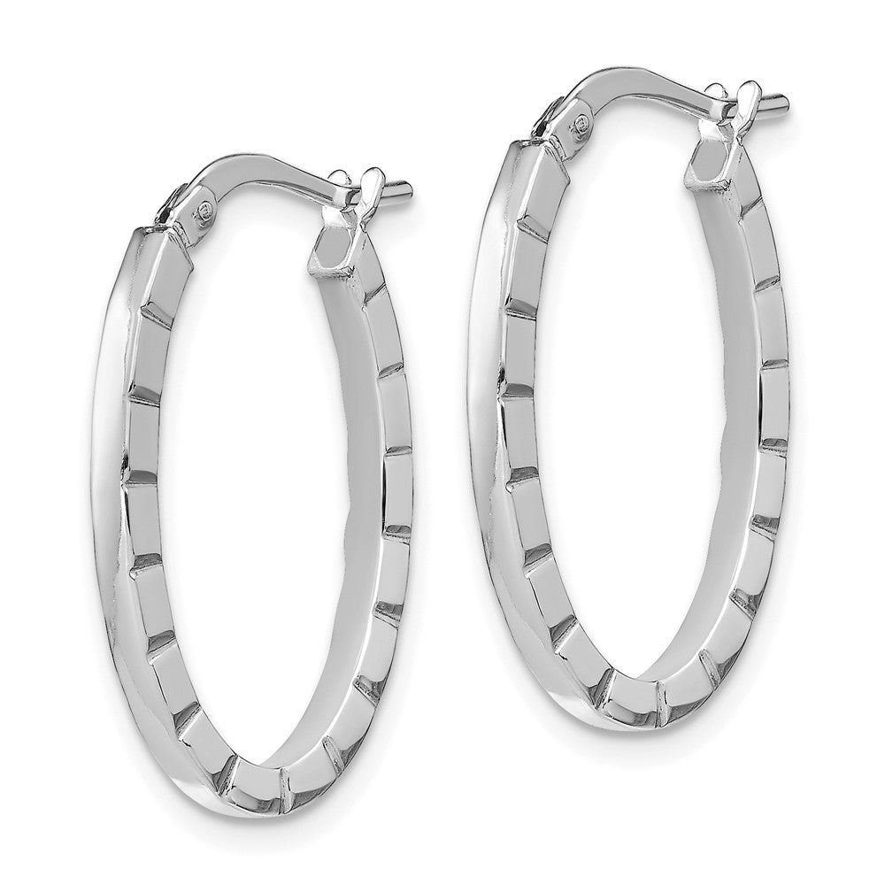 14K Weißgold Striped Kante Oval Creolen