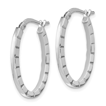 14K Weißgold Striped Kante Oval Creolen
