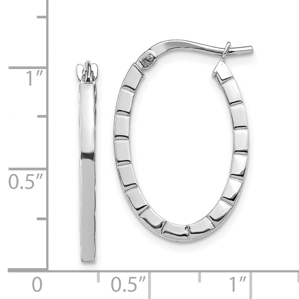 14K Weißgold Striped Kante Oval Creolen
