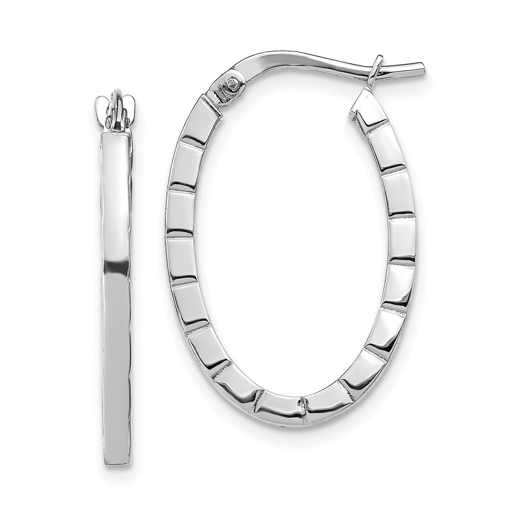 14K Weißgold Striped Kante Oval Creolen