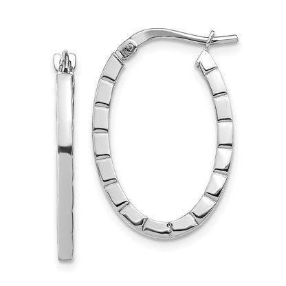 14K Weißgold Striped Kante Oval Creolen