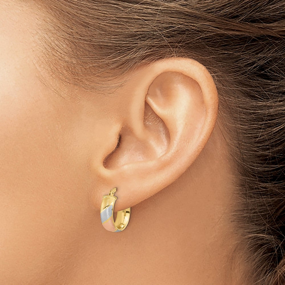 14K Gelb & Rhodium mit Weiß und Rose Poliert Satiniert Creolen
