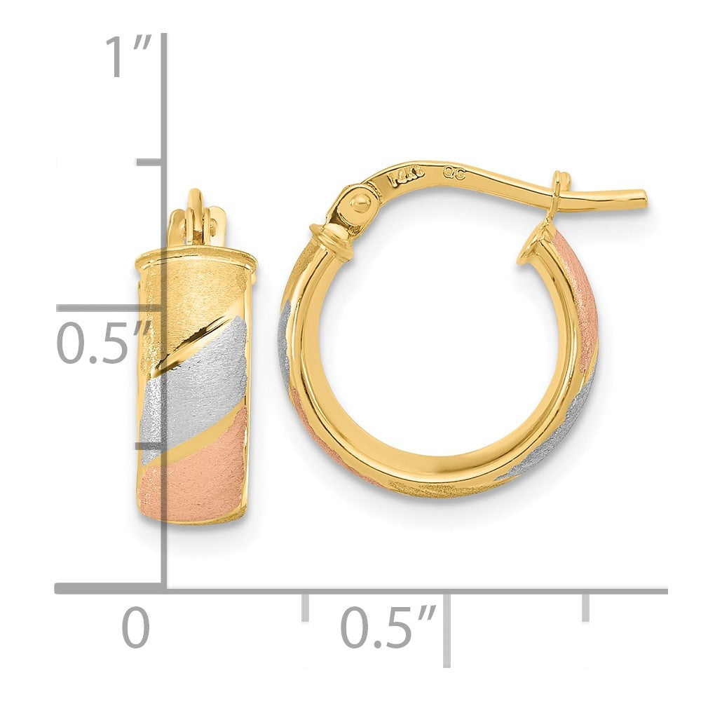 14K Gelb & Rhodium mit Weiß und Rose Poliert Satiniert Creolen
