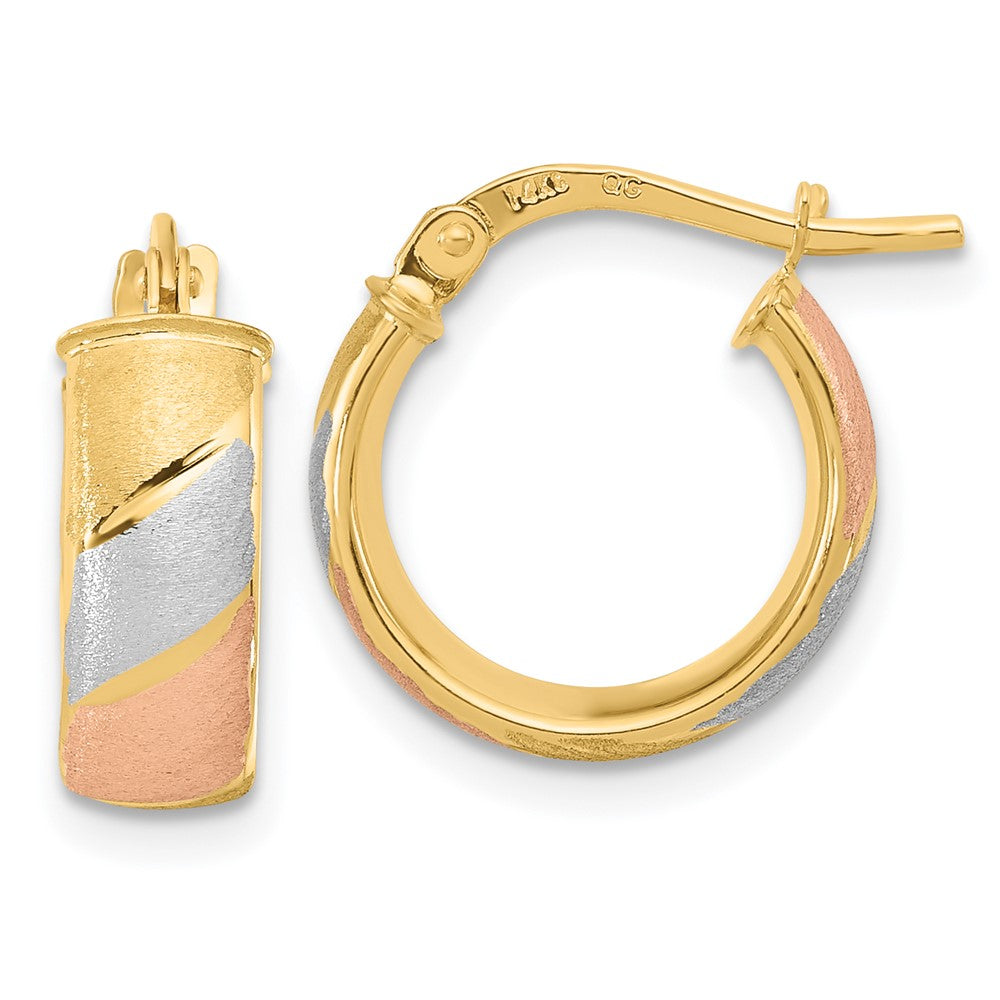 14K Gelb & Rhodium mit Weiß und Rose Poliert Satiniert Creolen