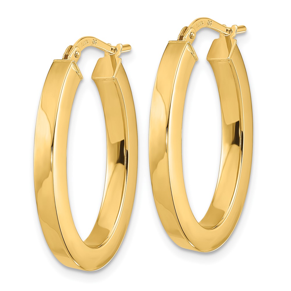 14K Gelbgold Poliert Quadratisch Röhre Oval Creolen