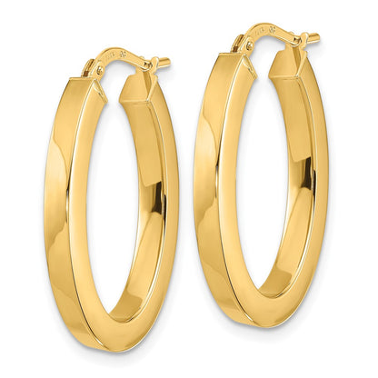 14K Gelbgold Poliert Quadratisch Röhre Oval Creolen