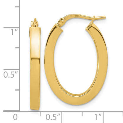 14K Gelbgold Poliert Quadratisch Röhre Oval Creolen