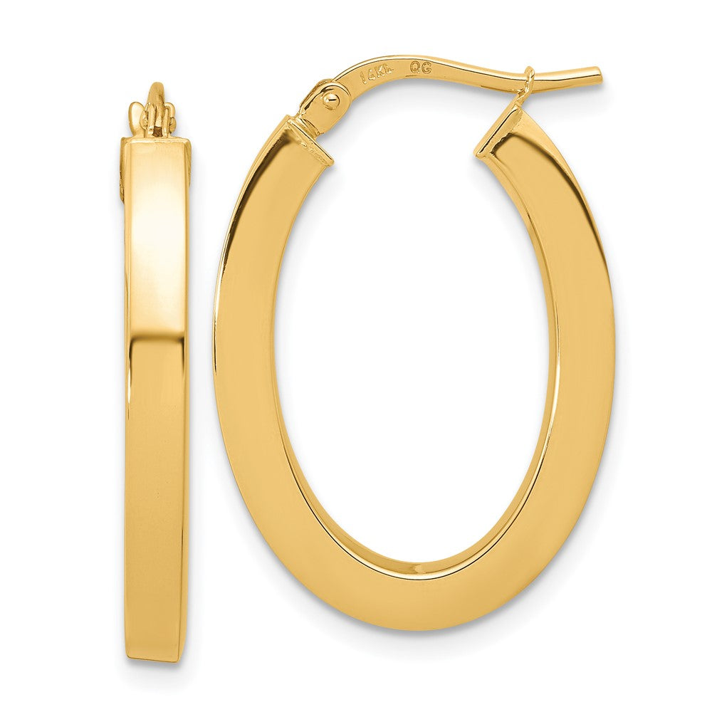 14K Gelbgold Poliert Quadratisch Röhre Oval Creolen