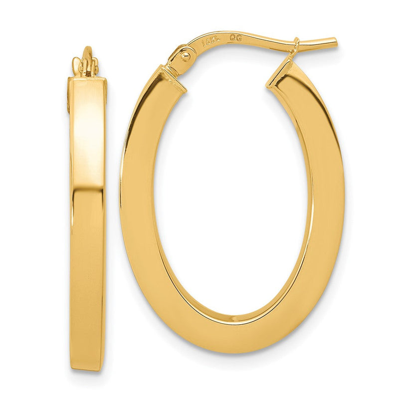 14K Gelbgold Poliert Quadratisch Röhre Oval Creolen