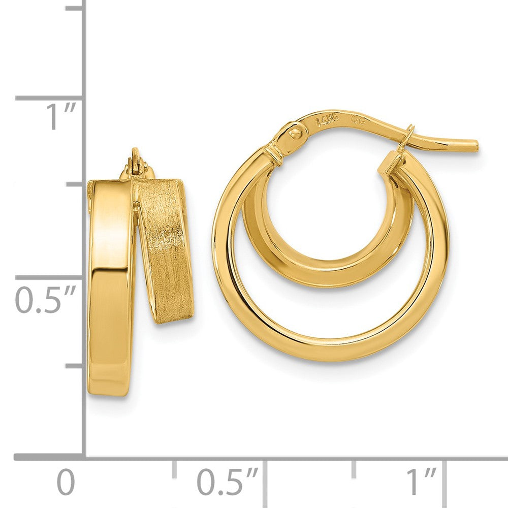 14K Gelbgold Poliert und Gebürstet Quadratisch Röhre Doppelt Creolen
