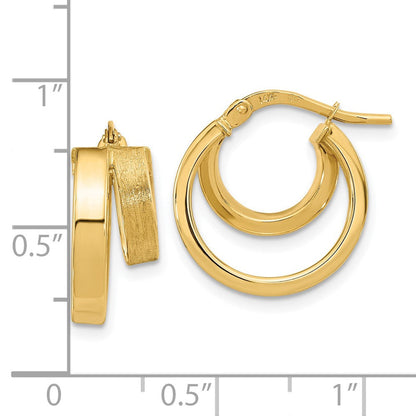 14K Gelbgold Poliert und Gebürstet Quadratisch Röhre Doppelt Creolen