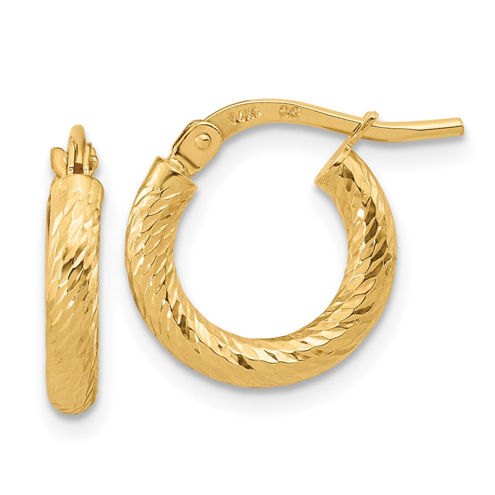 14K Gelbgold Poliert und Diamantiert 2.4mm Creolen
