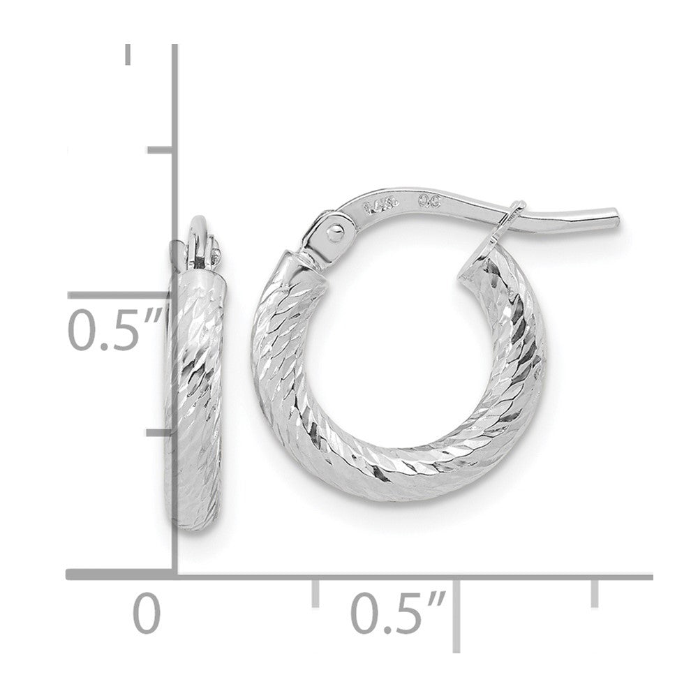 14K Weißgold Poliert Diamantiert 2.4mm Creolen