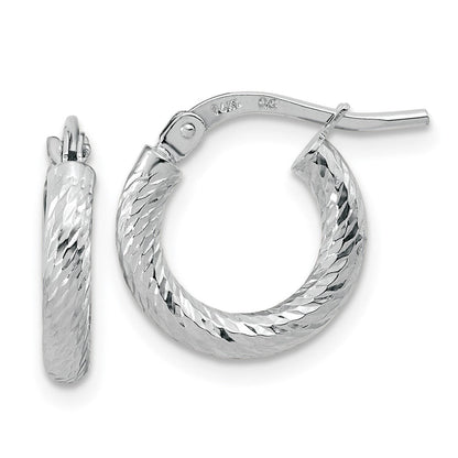 14K Weißgold Poliert Diamantiert 2.4mm Creolen