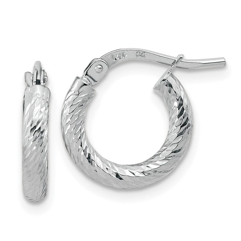 14K Weißgold Poliert Diamantiert 2.4mm Creolen