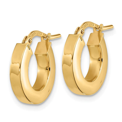 14K Gelbgold Poliert 3mm Quadratisch Röhre Creolen