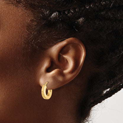 14K Gelbgold Poliert 3mm Quadratisch Röhre Creolen