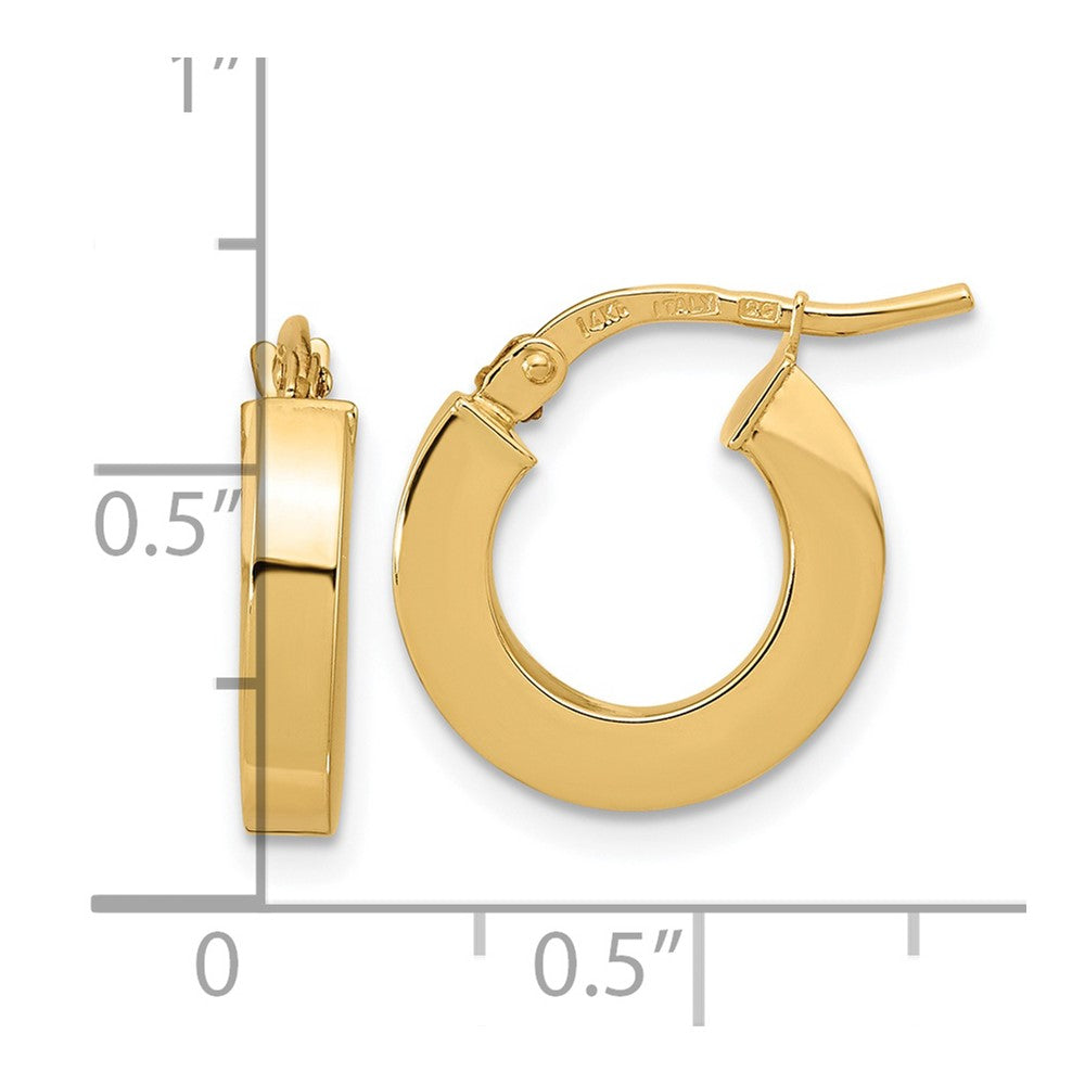 14K Gelbgold Poliert 3mm Quadratisch Röhre Creolen
