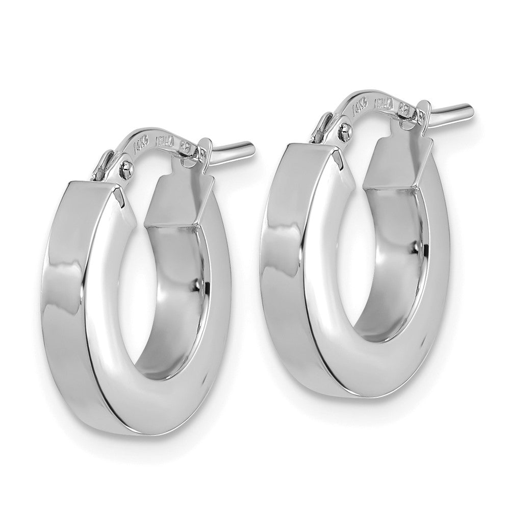 14K Weißgold Poliert 3mm Quadratisch Röhre Creolen