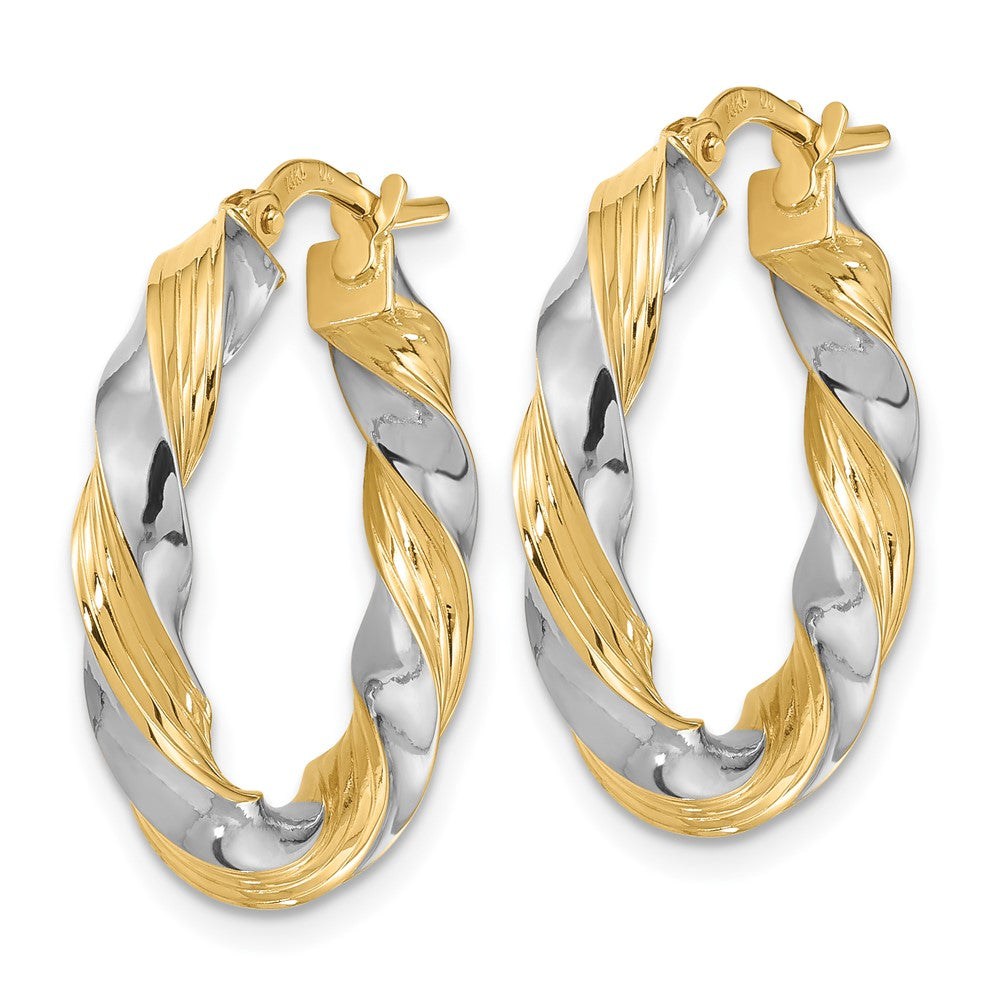14K Gelb & Rhodium mit Weiß Poliert Gedreht Creolen