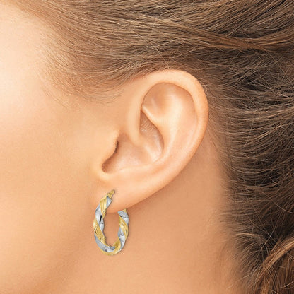 14K Gelb & Rhodium mit Weiß Poliert Gedreht Creolen