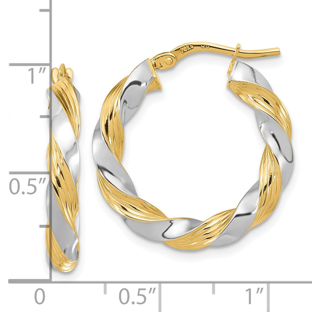 14K Gelb & Rhodium mit Weiß Poliert Gedreht Creolen