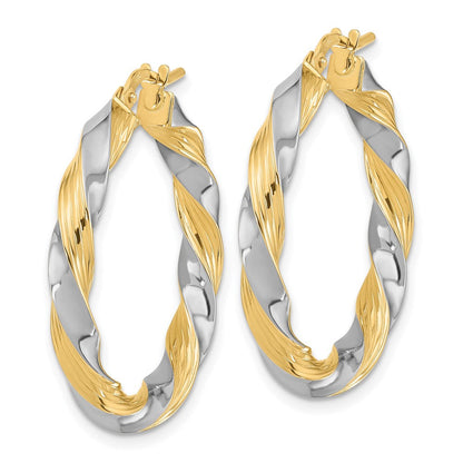 14K Gelb & Rhodium mit Weiß Poliert Gedreht Creolen