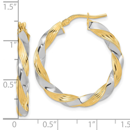 14K Gelb & Rhodium mit Weiß Poliert Gedreht Creolen