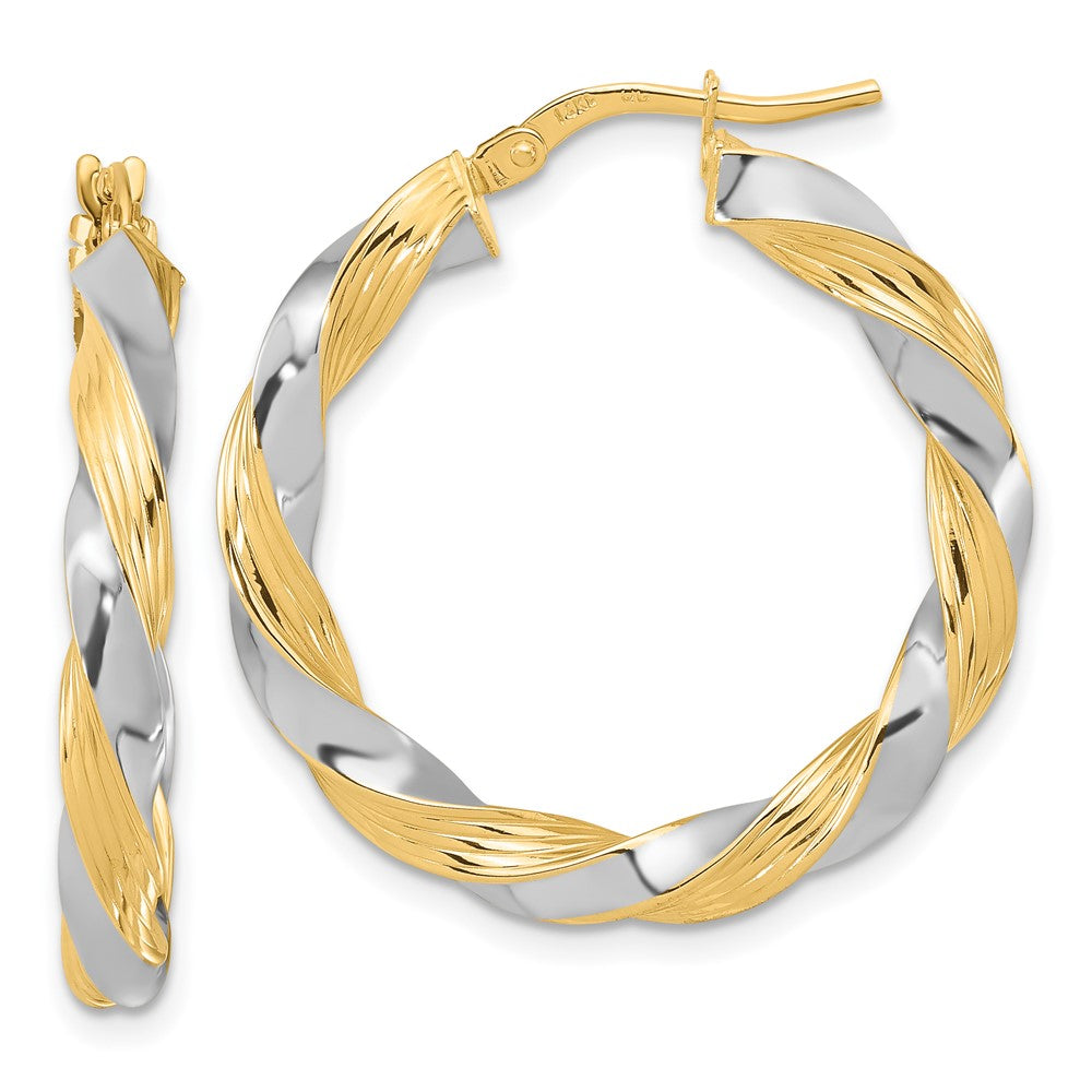 14K Gelb & Rhodium mit Weiß Poliert Gedreht Creolen