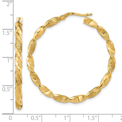14K Gelbgold Poliert und Strukturiert Gedreht Creolen