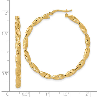 14K Gelbgold Poliert und Strukturiert Gedreht Creolen